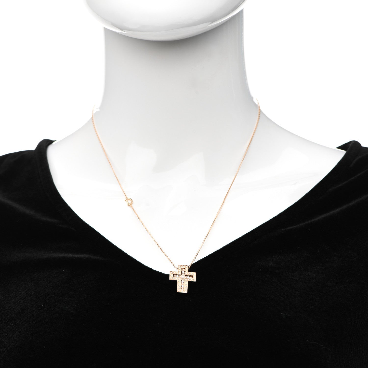 Damiani 18K Rose Gold Diamond Belle Epoque Cross Pendant Necklace 2 of 5