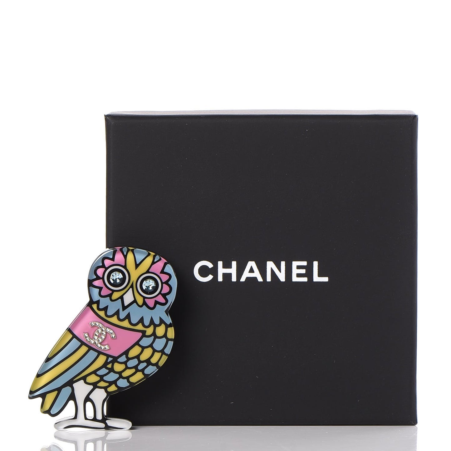 Resin Crystal Owl CC Brooch Blue Yellow Golden