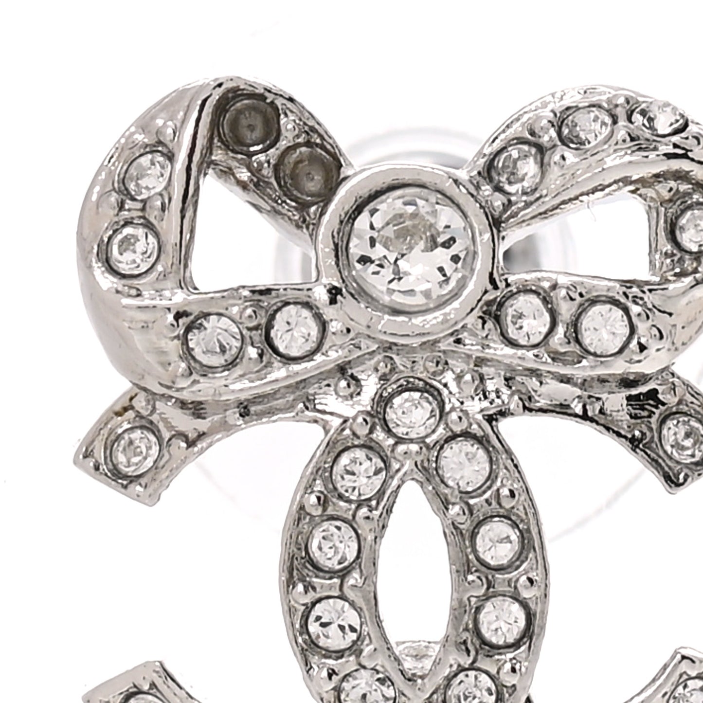 Crystal CC Bow Drop Earrings Silver