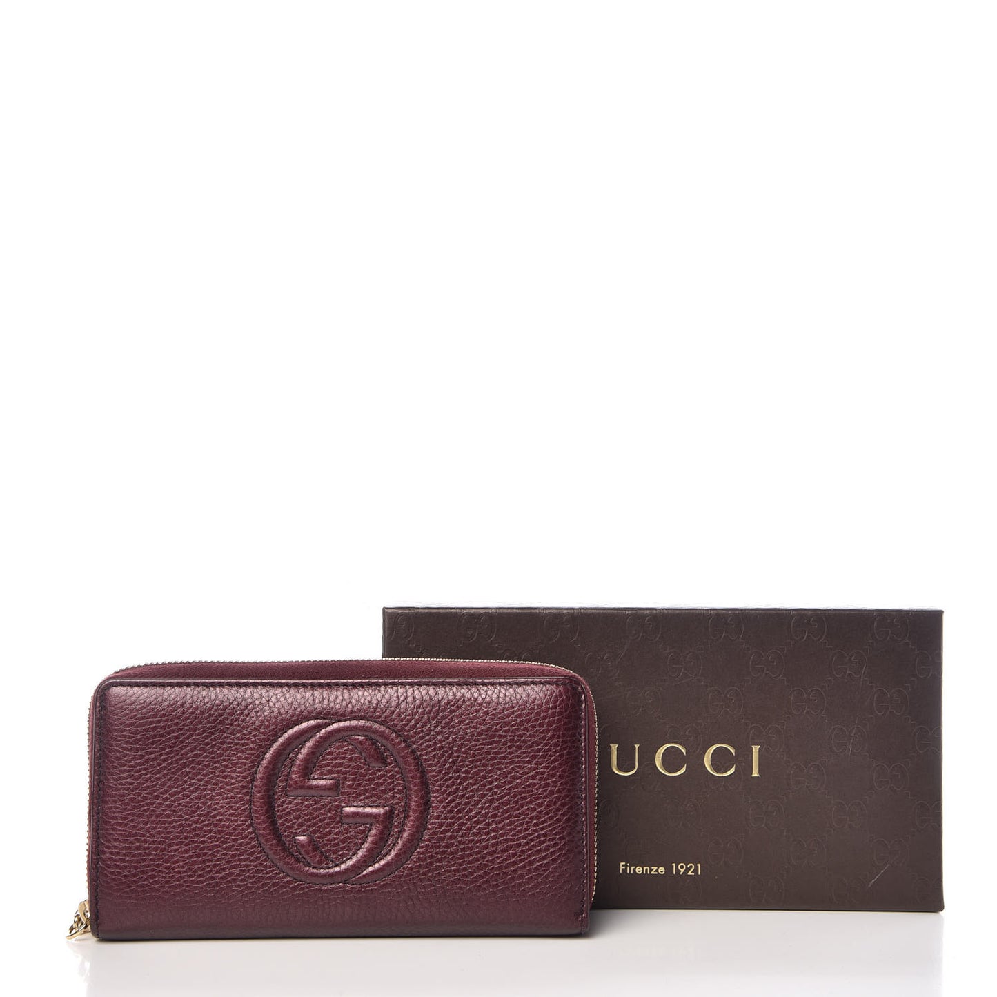 Metallic Cellarius Calfskin Soho Zip Around Wallet Classic Burgundy