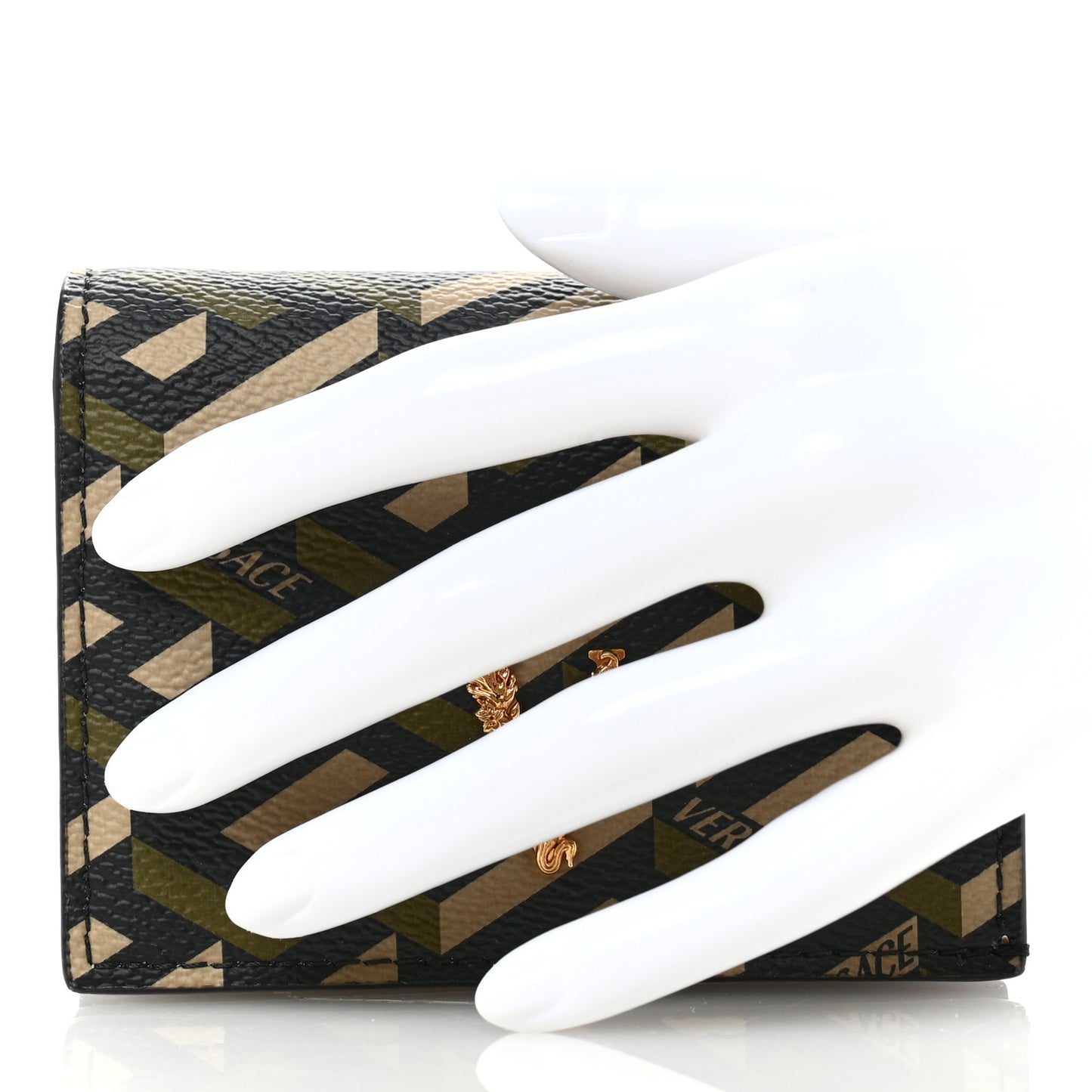 Coated Canvas La Greca Signature Print Virtus Bifold Wallet  Black Khaki