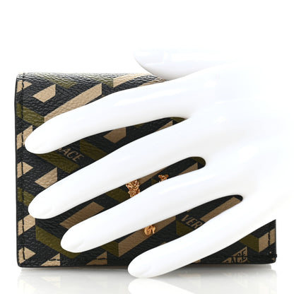 Versace Coated Canvas La Greca Signature Print Virtus Bifold Wallet  Black Khaki 2 of 9