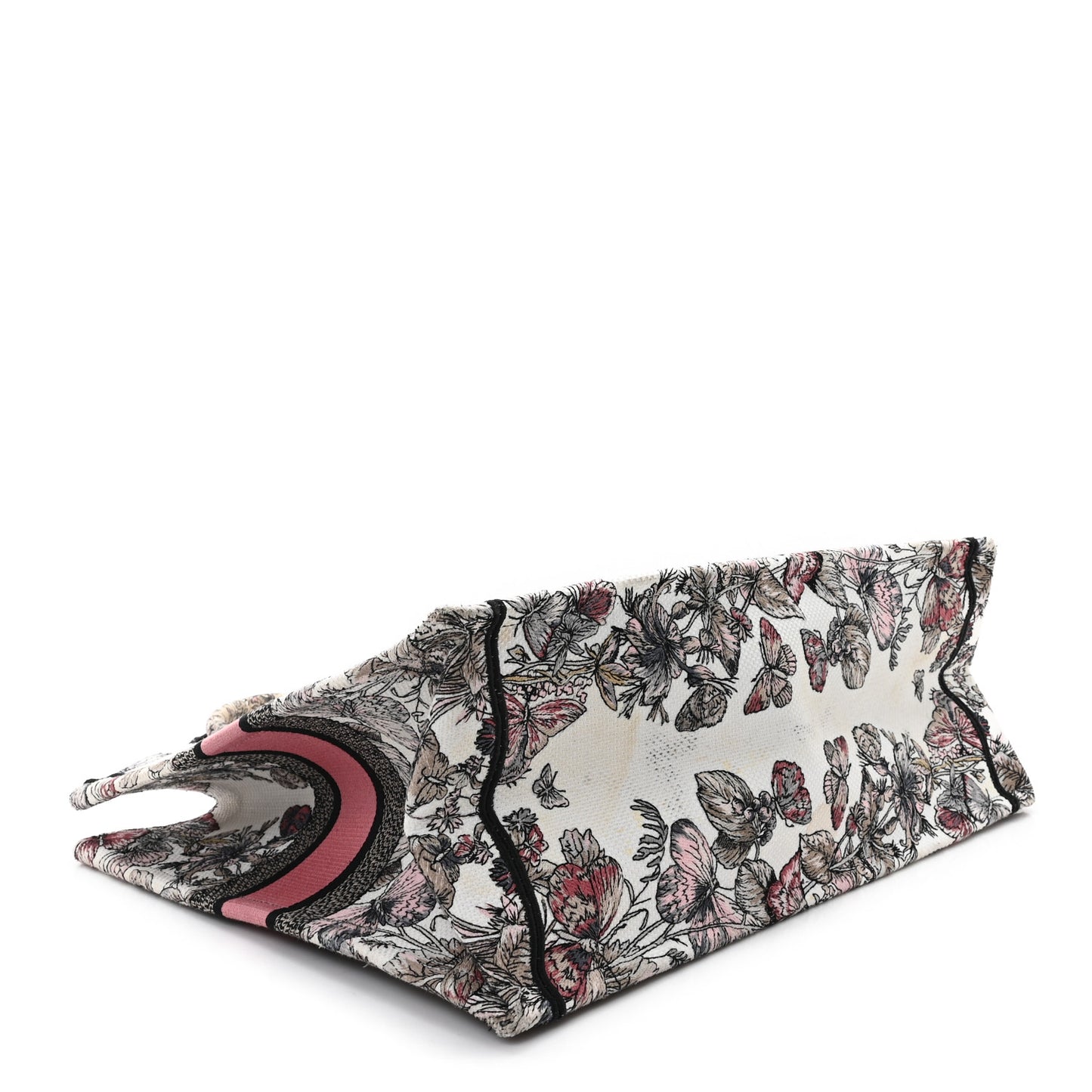 Canvas Embroidered Large Butterfly Around The World Book Tote White Pastel Pink