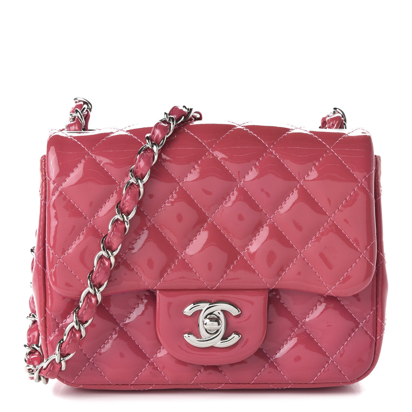 Patent Quilted Mini Square Flap Pink