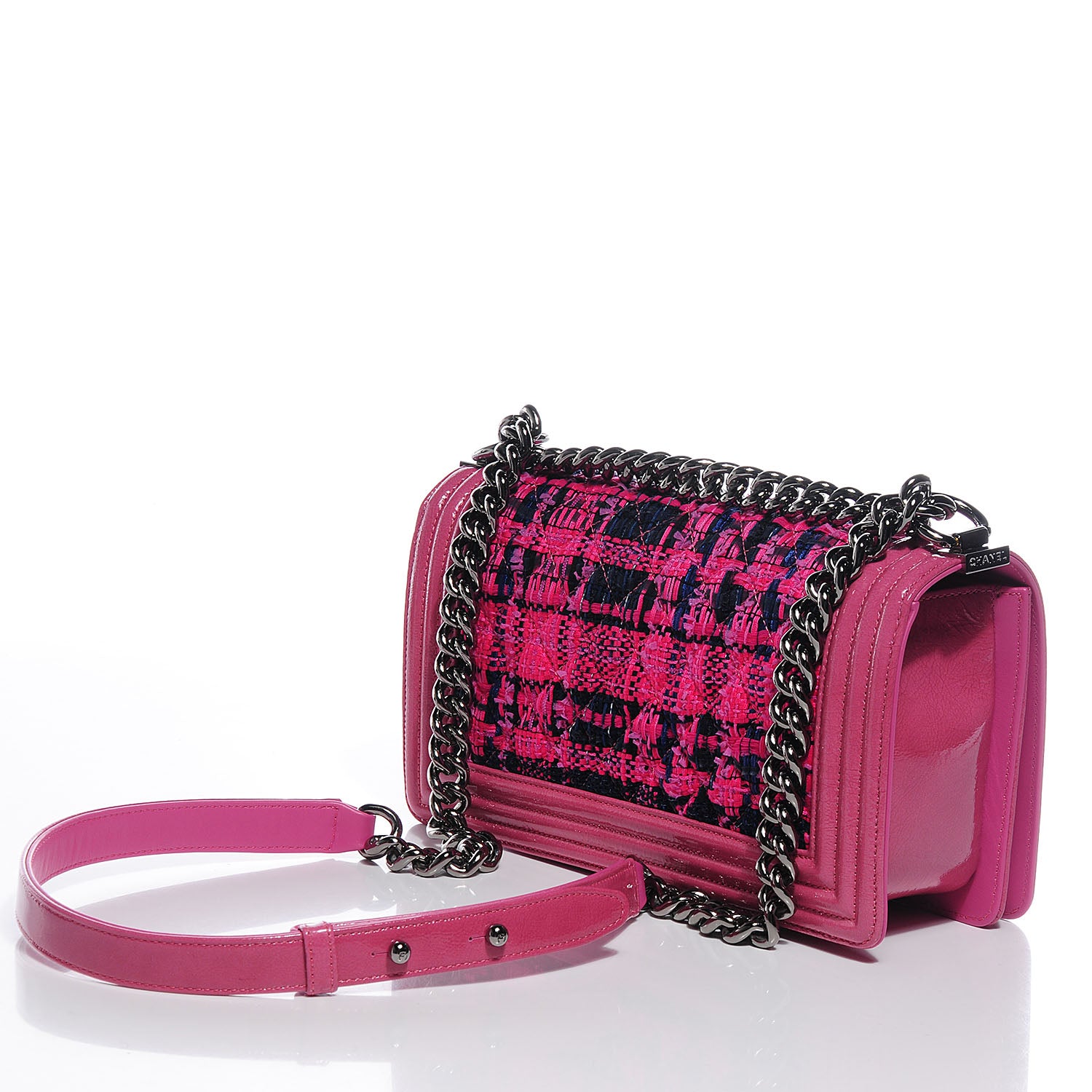 Chanel Patent Tweed Medium Boy Flap Fuchsia 3 of 8