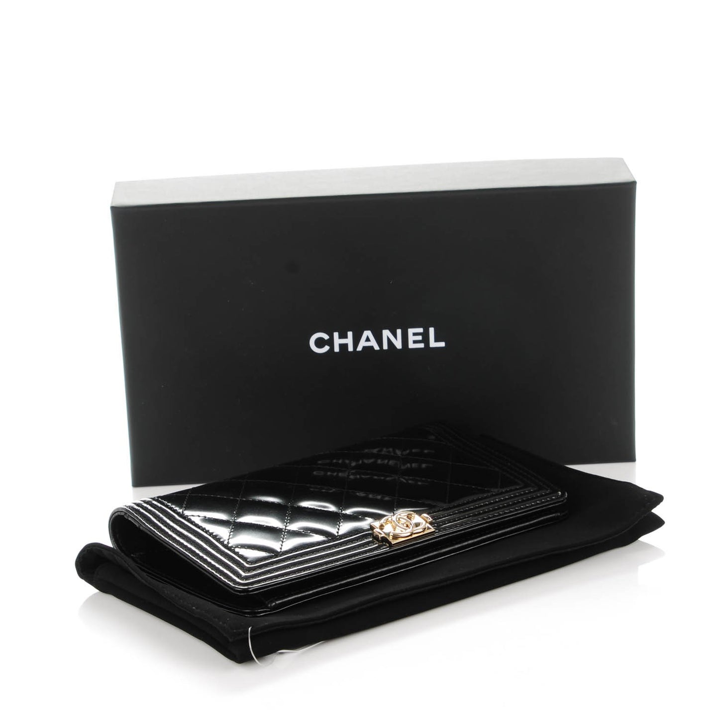 Patent Calfskin Quilted Boy Yen Wallet Black