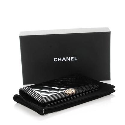 Chanel Patent Calfskin Quilted Boy Yen Wallet Black 4 of 8