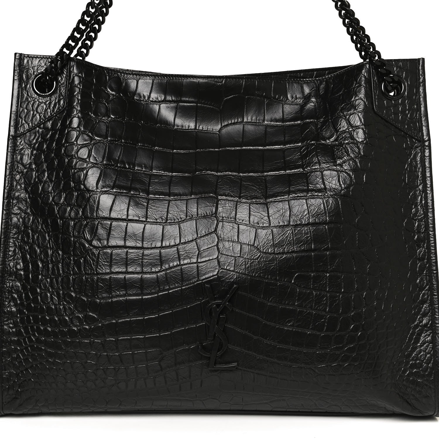 Saint Laurent Calfskin Crocodile Embossed Monogram Large Niki Shopping Bag Black 8 of 13