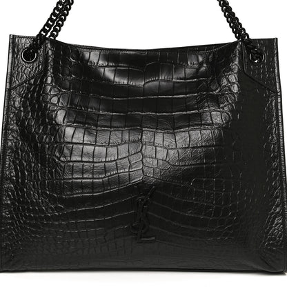 Saint Laurent Calfskin Crocodile Embossed Monogram Large Niki Shopping Bag Black 8 of 13