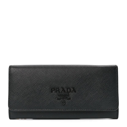 Prada Saffiano Metal Continental Flap Wallet Black 1 of 14