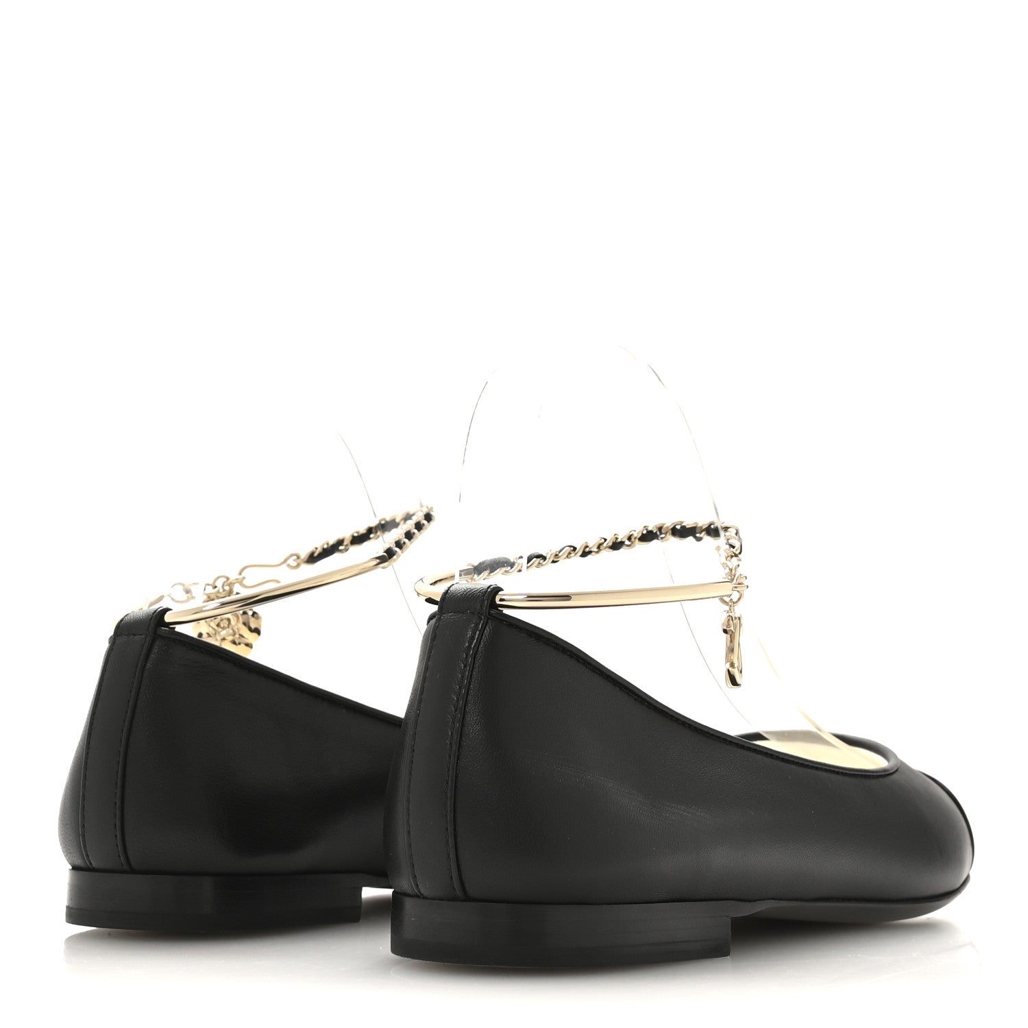 Chanel Lambskin Patent Calfskin Cap Toe Ankle Chain Ballerina Flats 36.5 Black 5 of 8