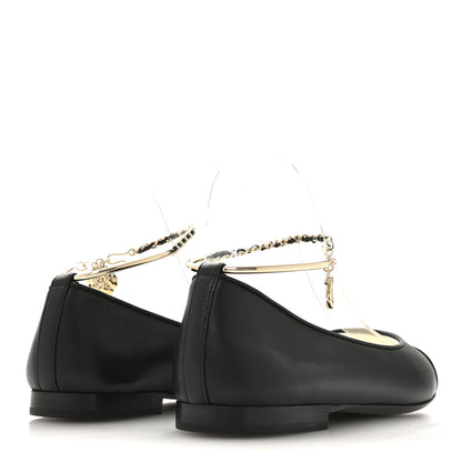 Chanel Lambskin Patent Calfskin Cap Toe Ankle Chain Ballerina Flats 36.5 Black 5 of 8