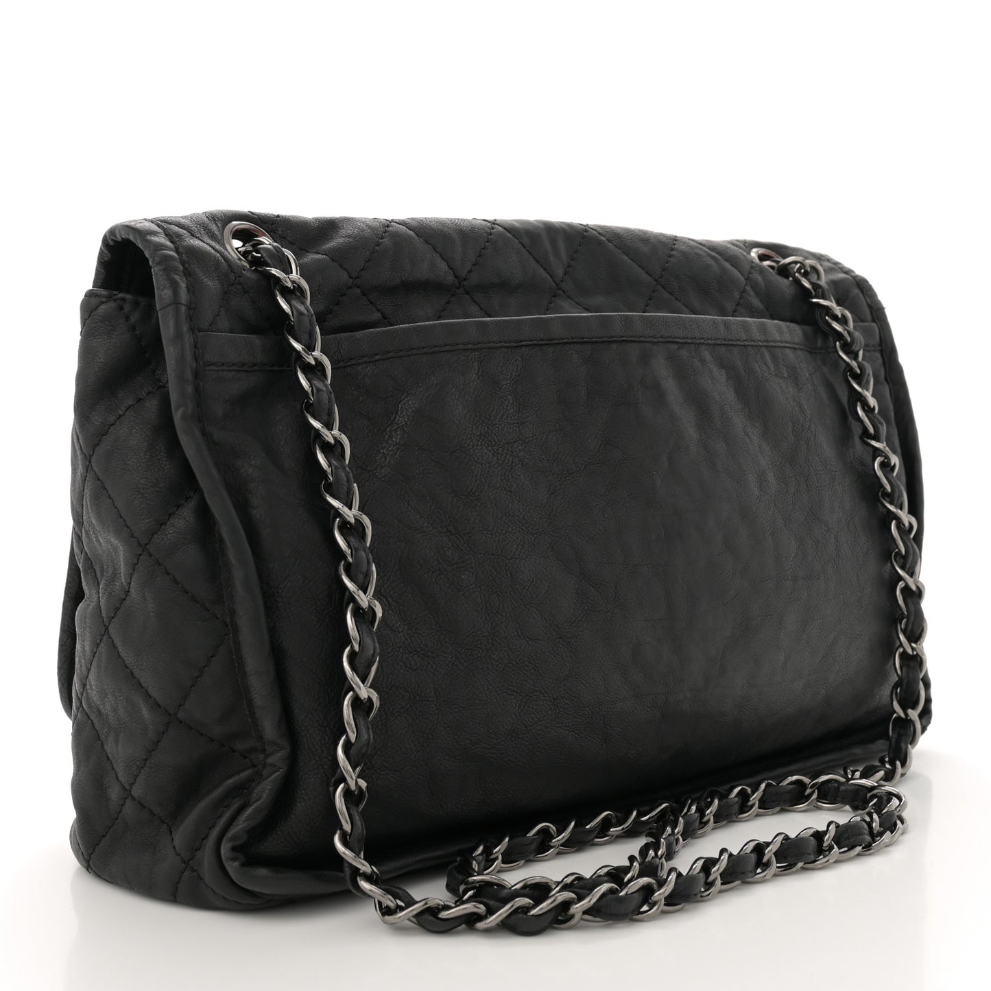 Grained Calfskin Large Natural Beauty Flap Black