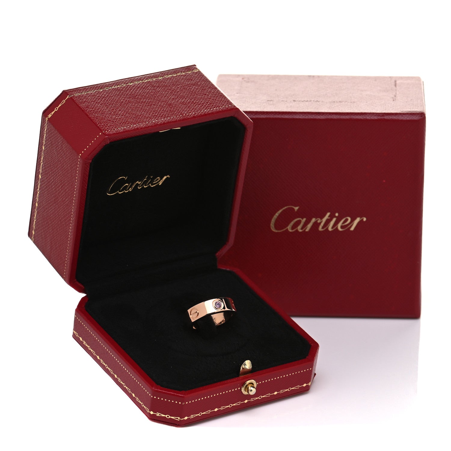 Cartier 18K Pink Gold Pink Sapphire 5.5mm LOVE Ring 48 4.5 5 of 5
