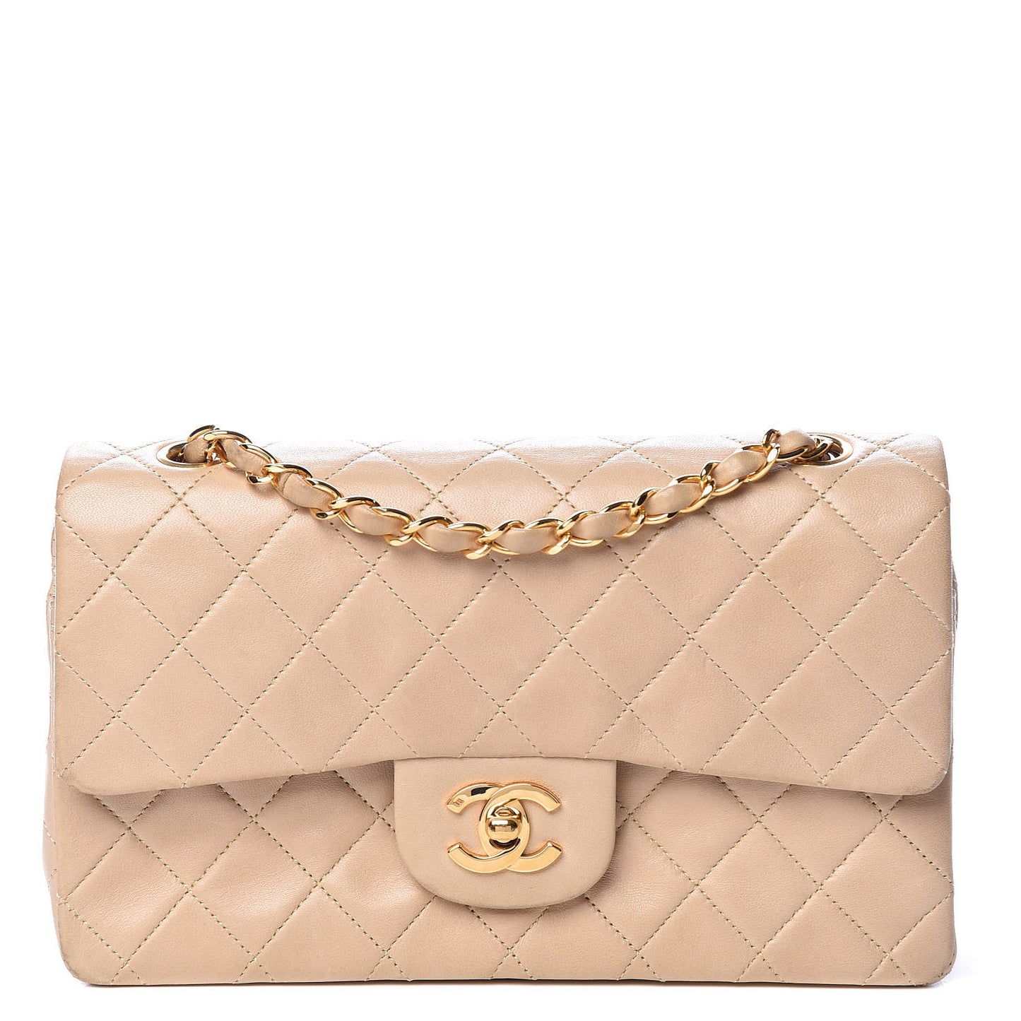 Lambskin Quilted Small Double Flap Beige