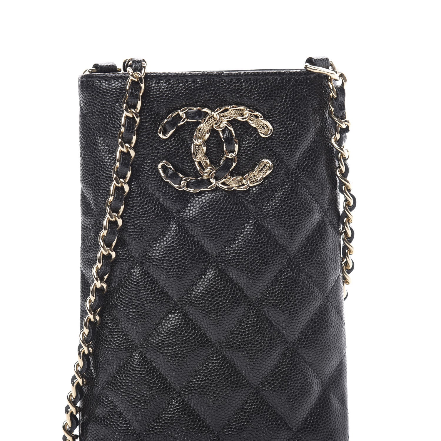 Chanel Caviar Quilted French New Wave Phone Holder With Chain Black 9 of 12