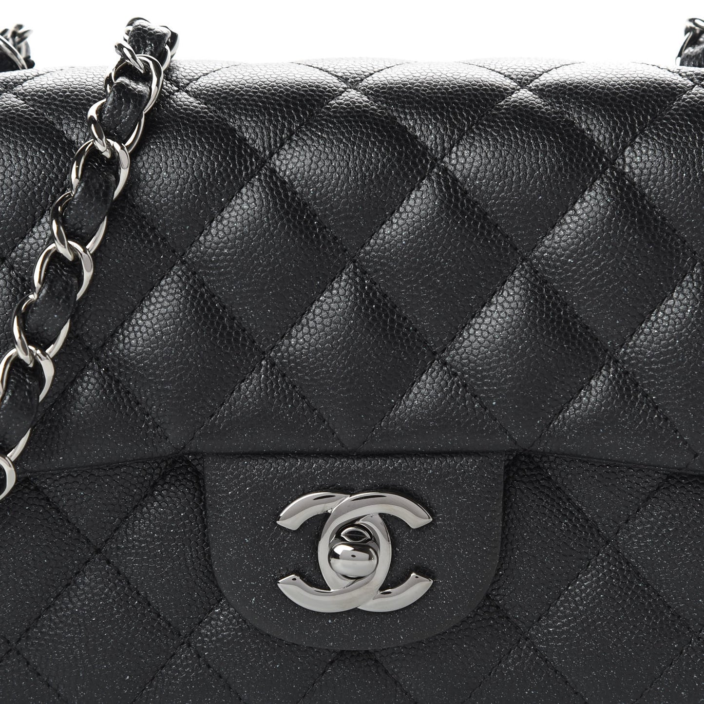Iridescent Caviar Quilted Mini Rectangular Flap Black