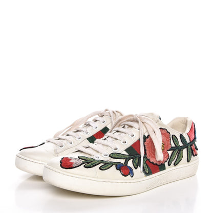 Gucci Calfskin Web Floral Embroidered Ace Sneakers 36.5 White 3 of 18