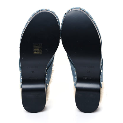 Hermes Suede Goatskin Woolskin Carlotta Mules 36 Bleu Pinede 5 of 8