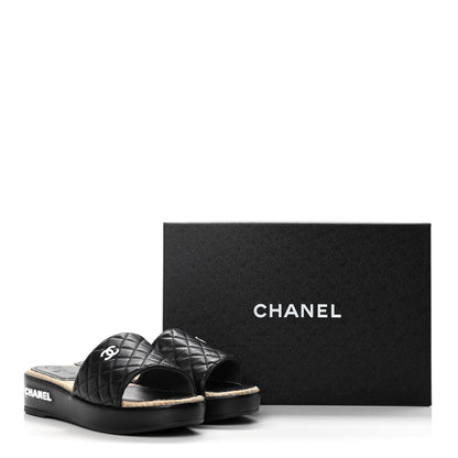 Chanel Lambskin Quilted CC Espadrille Slip On Sandals 39 Black 14 of 14