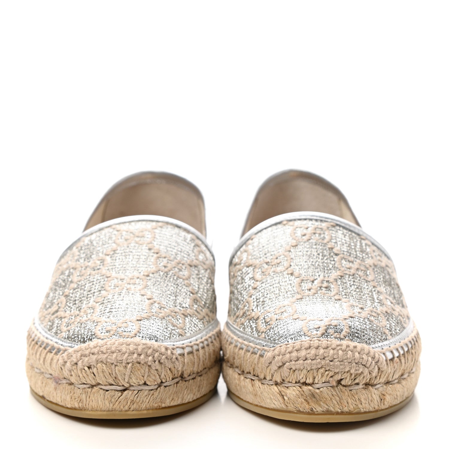 Gucci Lame Nappa GG Monogram Espadrilles 35 Silver Beige 2 of 9