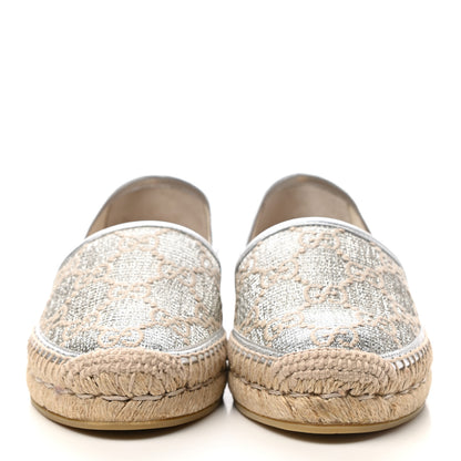 Gucci Lame Nappa GG Monogram Espadrilles 35 Silver Beige 2 of 9