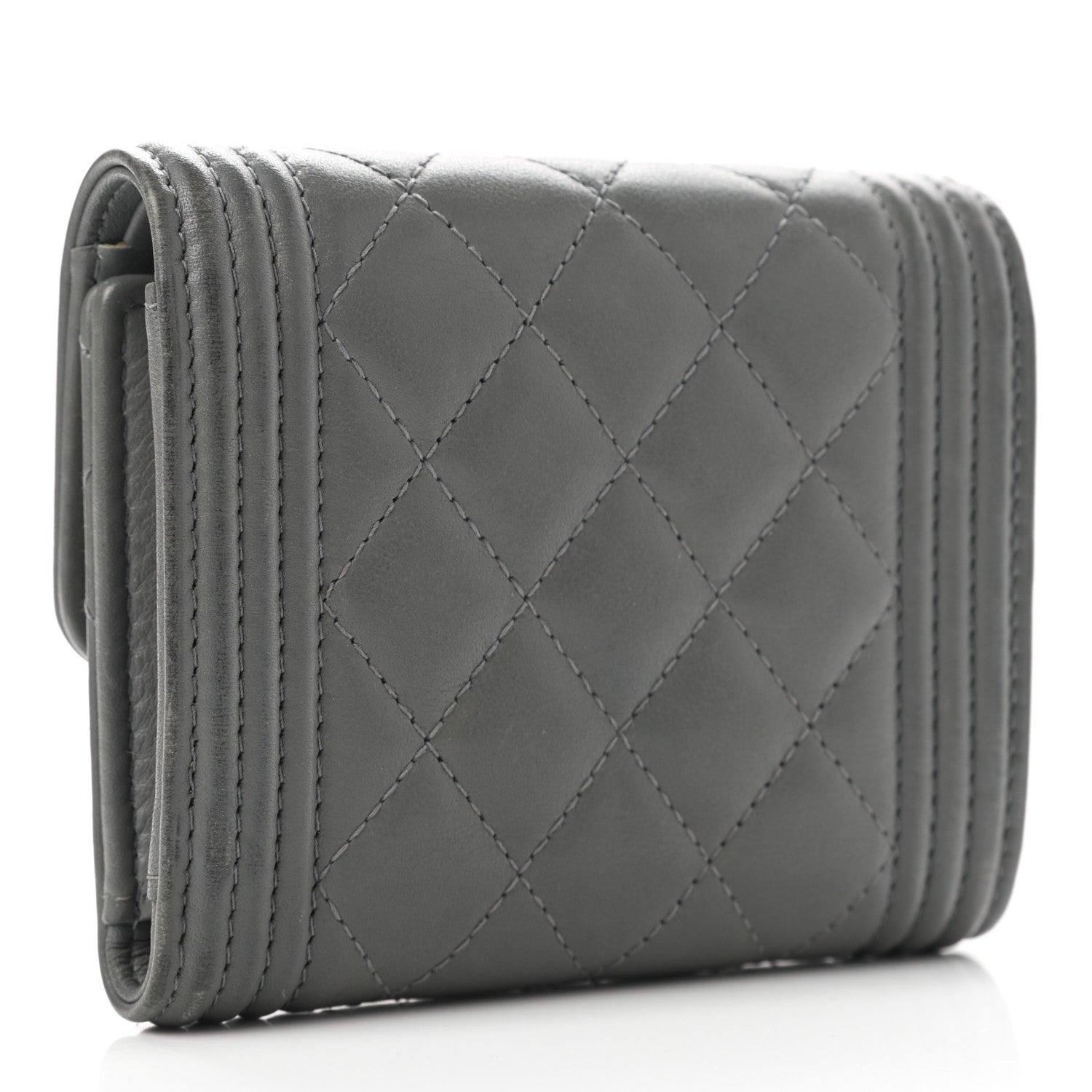 Chanel Lambskin Quilted Compact Boy Wallet Dark Grey 3 of 8