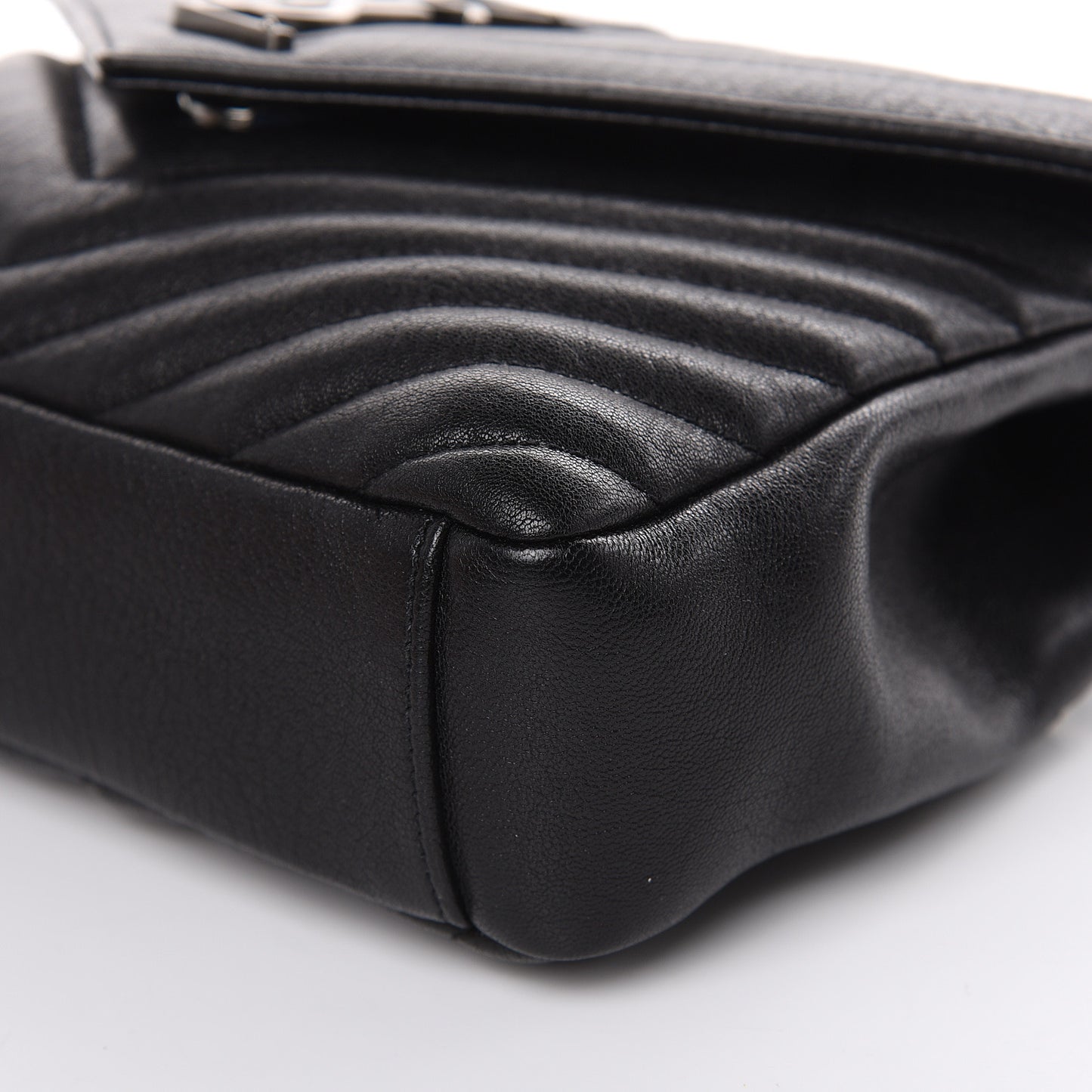 Sheepskin Matelasse Chevron Monogram Medium College Bag Black
