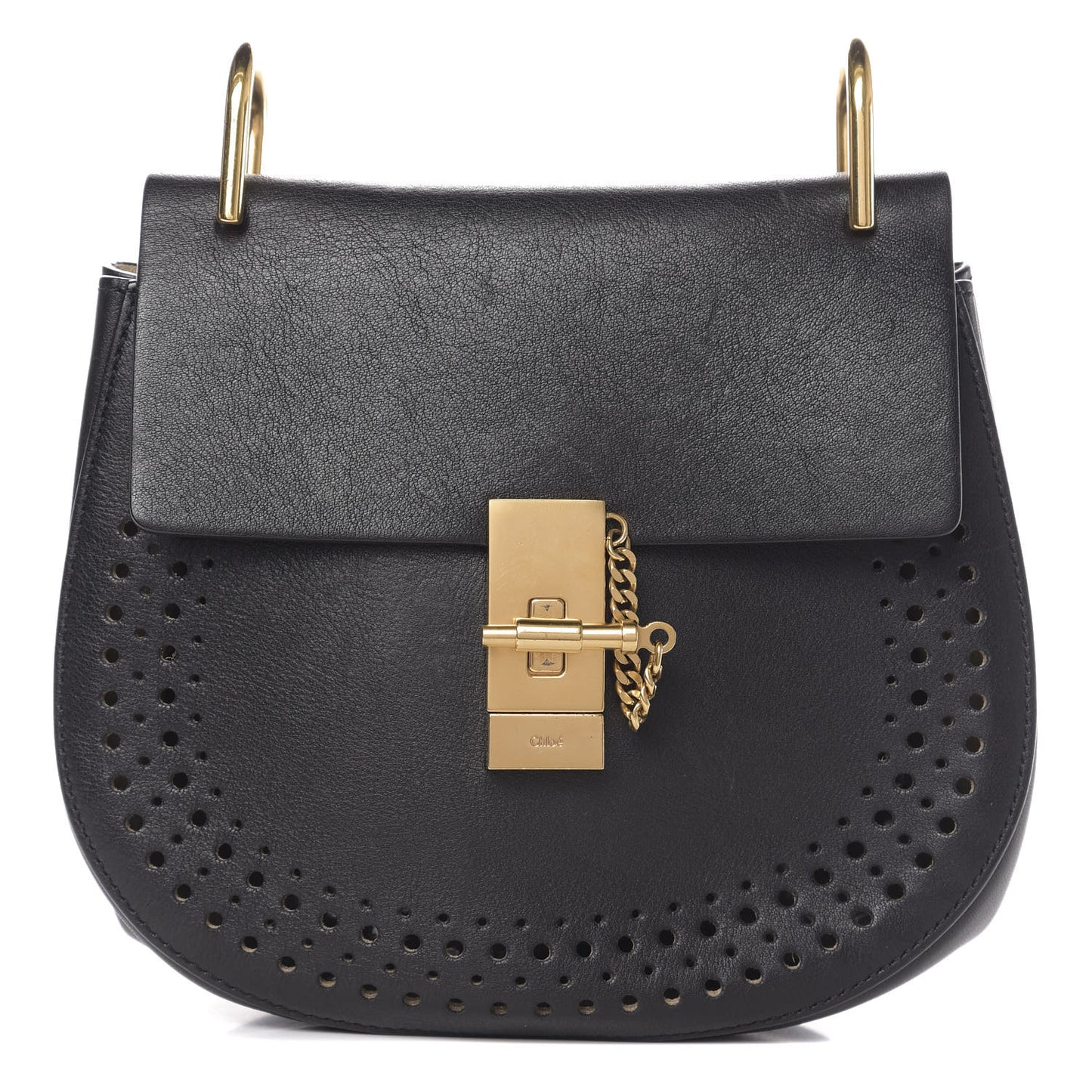 Calfskin Perforated Drew Shoulder Bag Black