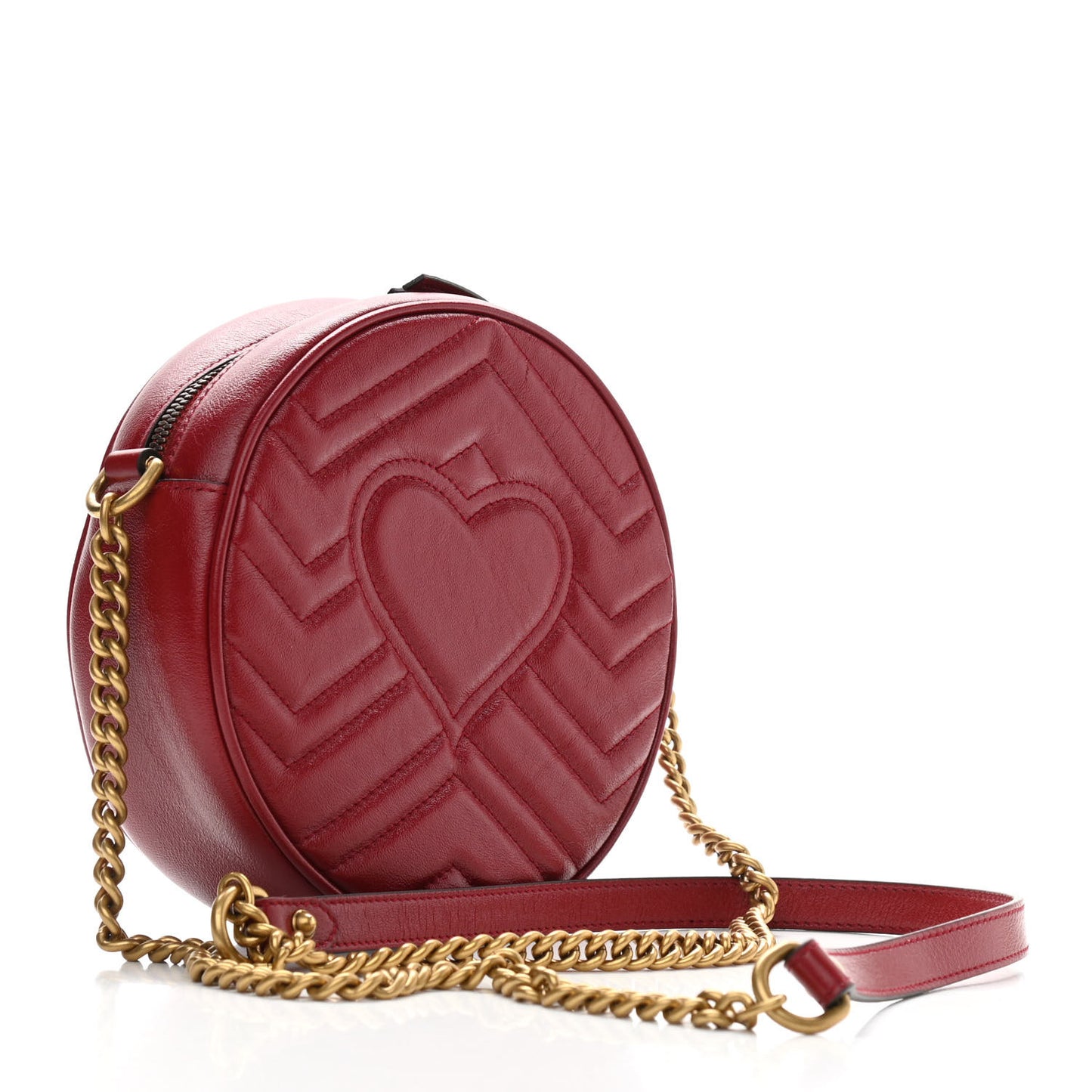Glazed Calfskin Matelasse Heart Mini GG Marmont Round Shoulder Bag Romantic Cerise