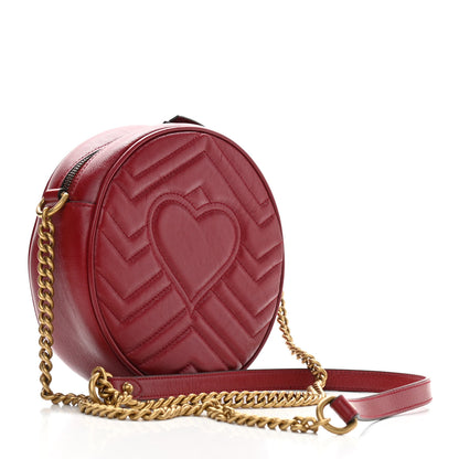 Gucci Glazed Calfskin Matelasse Heart Mini GG Marmont Round Shoulder Bag Romantic Cerise 3 of 10