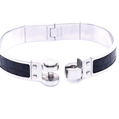 Hermes Crocodile Charniere Cuir Narrow Hinged Bracelet Black 4 of 6