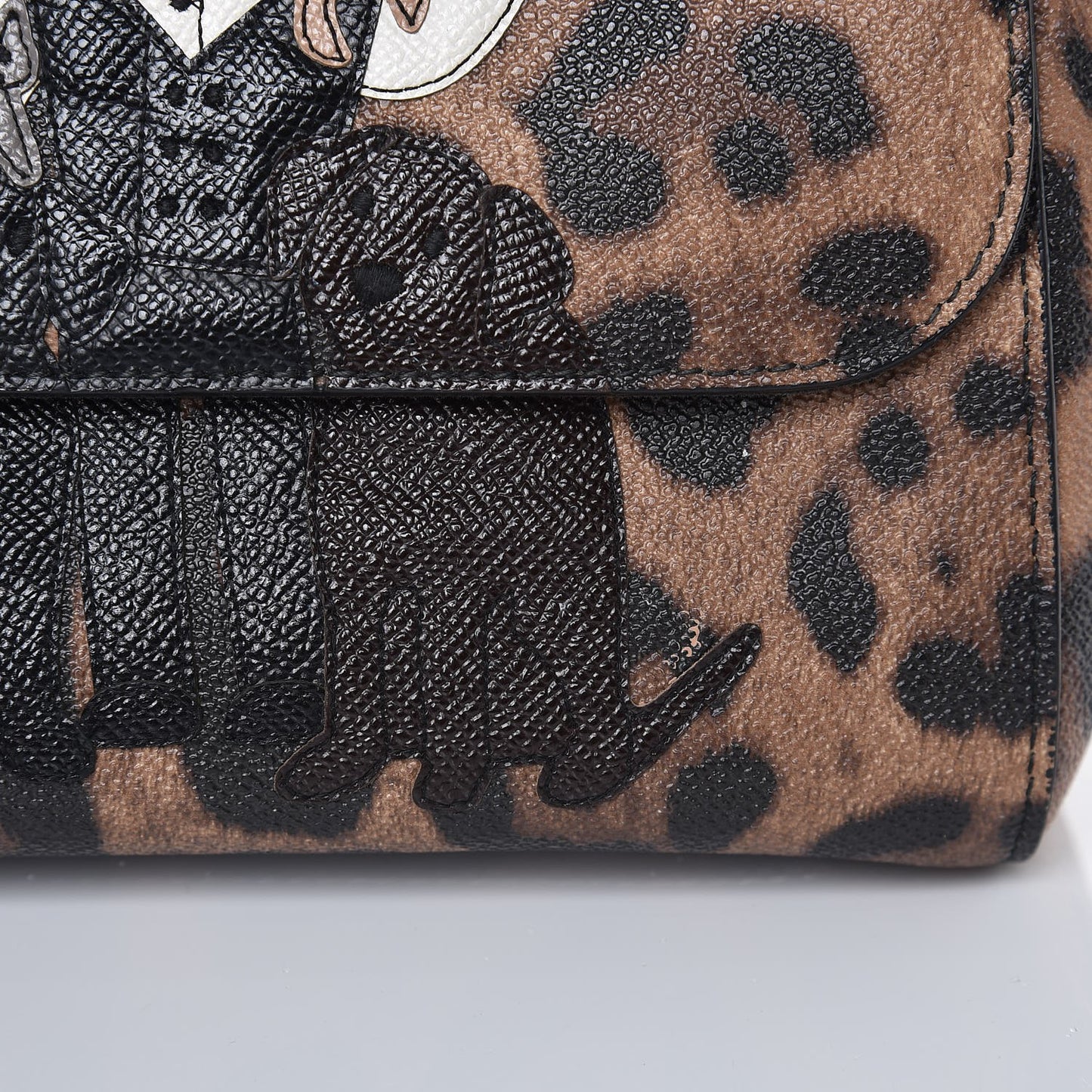 Dauphine Leopard Print Medium DG Family Patch Miss Sicily Satchel Black