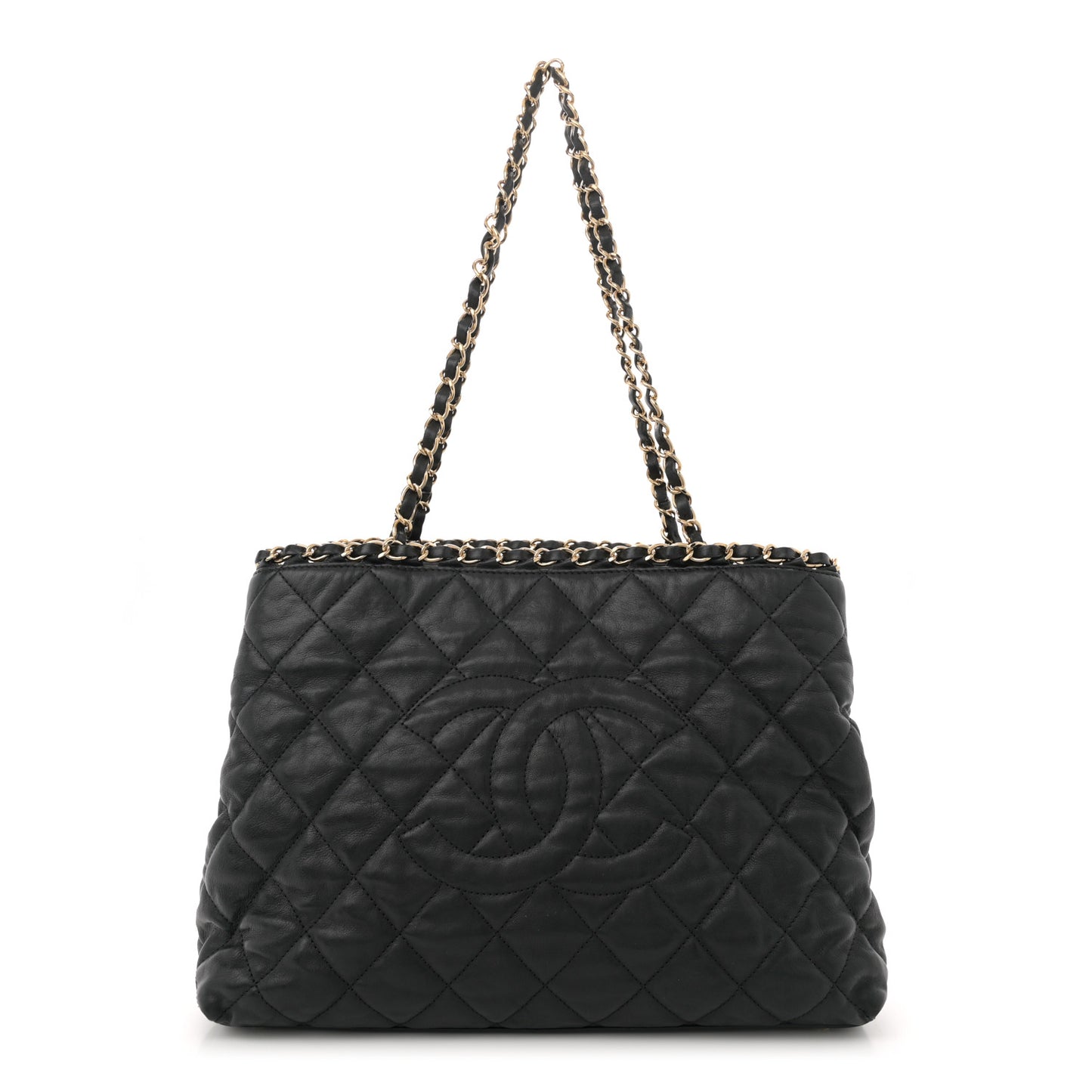 Calfskin Quilted Small Chain Me Tote Black