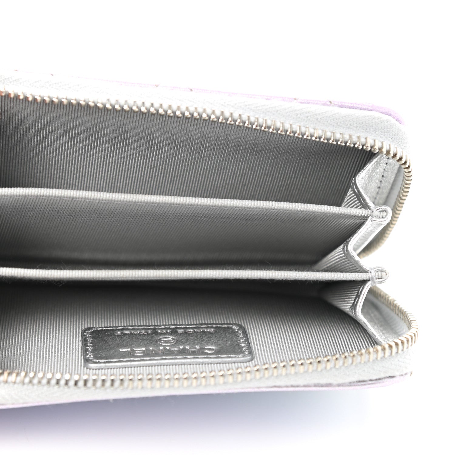 Chanel Gradient Metallic Calfskin Quilted Zip Around Coin Purse Wallet Silver Blue Yellow Purple 5 of 7