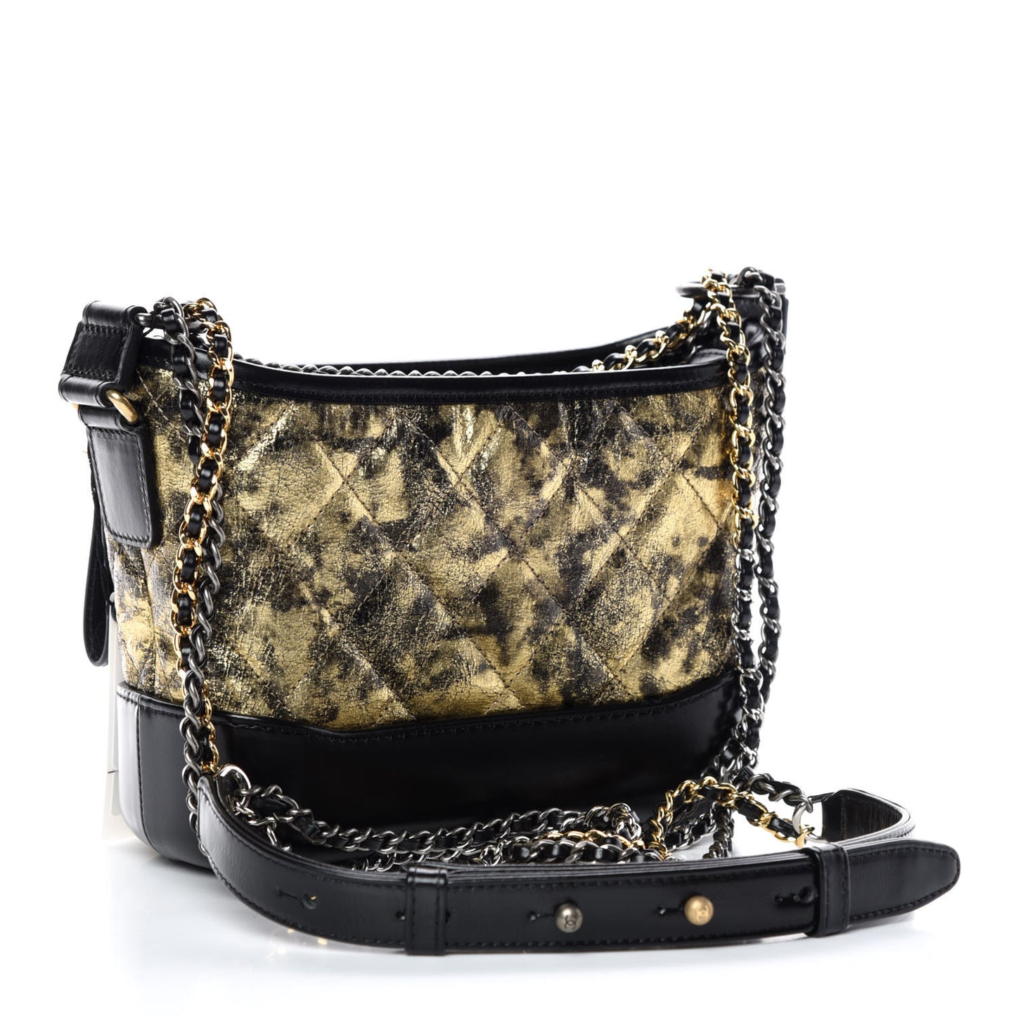 Metallic Crumpled Goatskin Quilted Small Gabrielle Hobo Black Gold