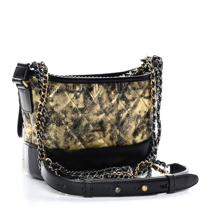 Chanel Metallic Crumpled Goatskin Quilted Small Gabrielle Hobo Black Gold 3 of 10