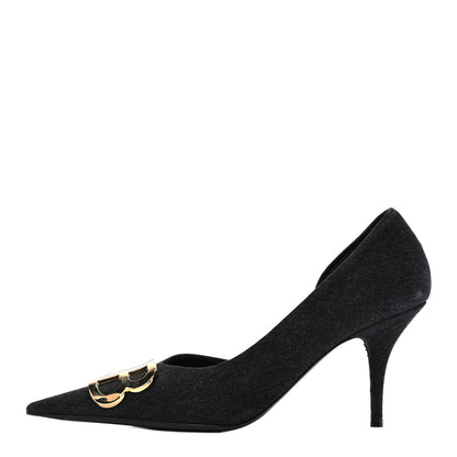 Balenciaga Denim BB D'Orsay Pointed Toe Knife 80mm Pump 39 Black 1 of 14