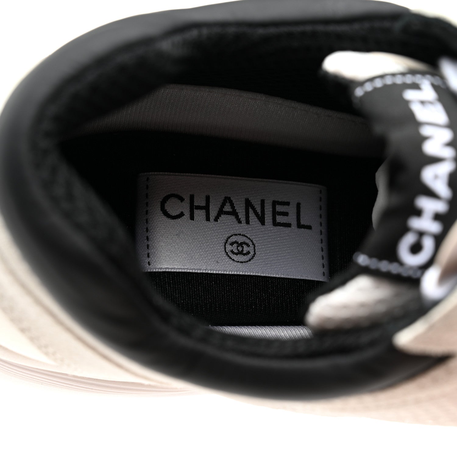 Chanel Mesh Suede Calfskin Grained Calfskin Womens CC Sneakers 39 White Black 7 of 8