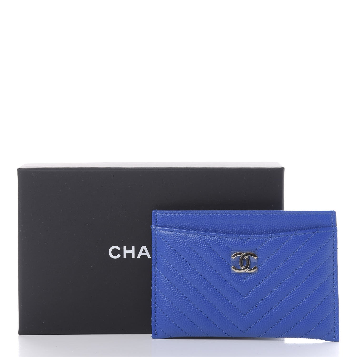 Chanel Caviar Chevron Quilted Card Holder Bright Blue 8 of 8