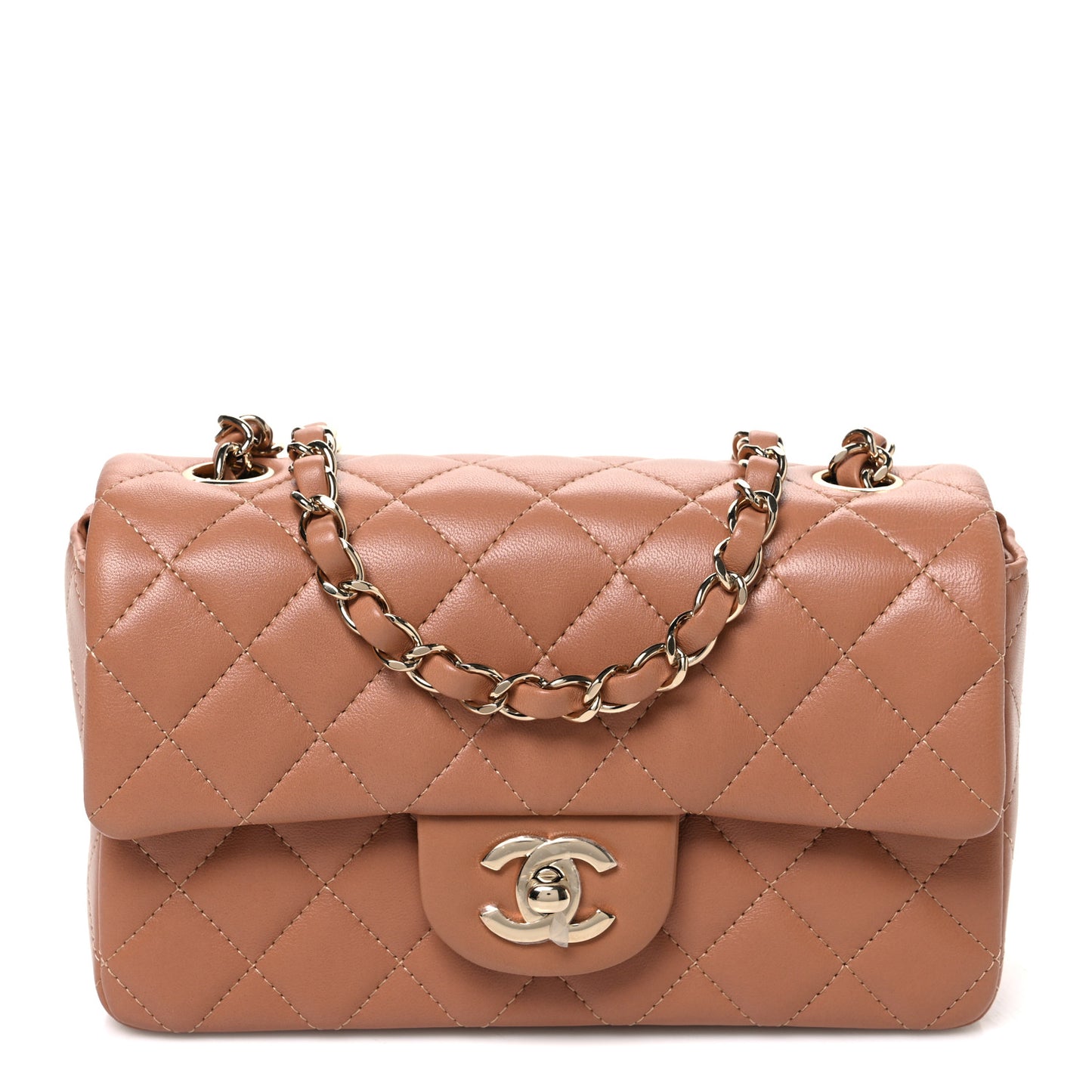 Lambskin Quilted Mini Rectangular Flap Brown