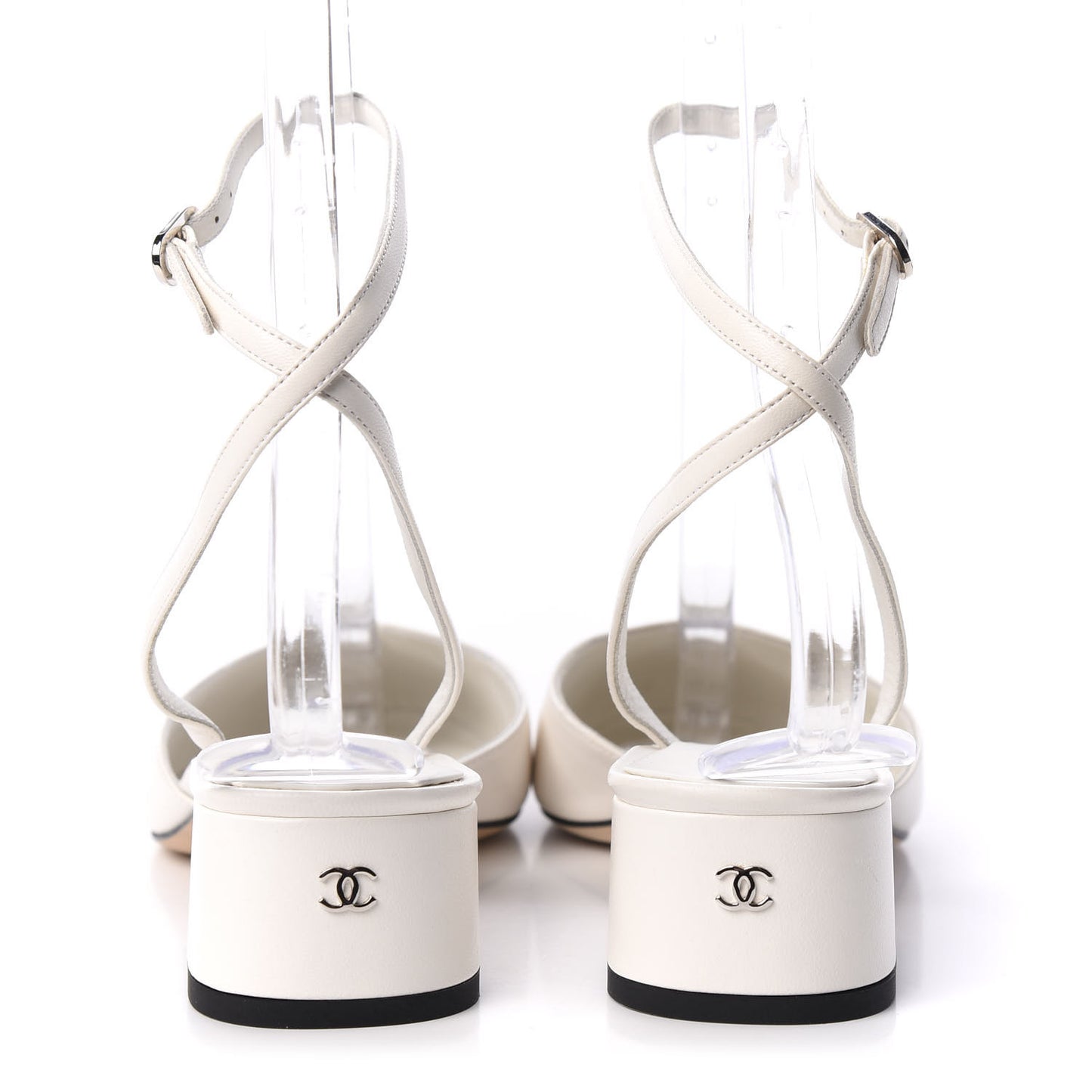 Lambskin Cap Toe CC Slingback Sandals 38.5 White Black