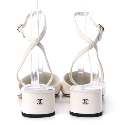 Chanel Lambskin Cap Toe CC Slingback Sandals 38.5 White Black 5 of 10