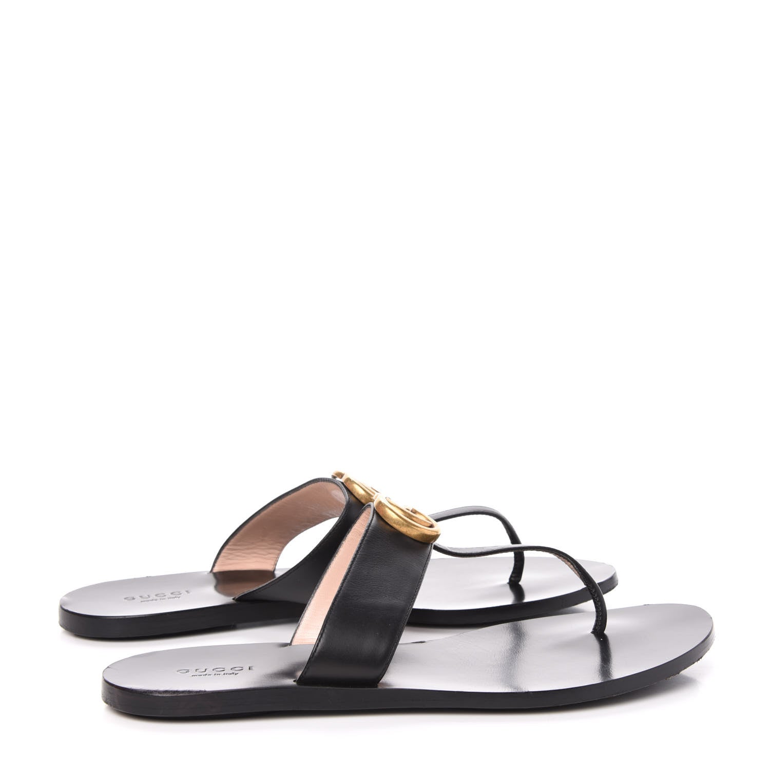Gucci Calfskin Double G Thong Sandals 38.5 Black 4 of 7