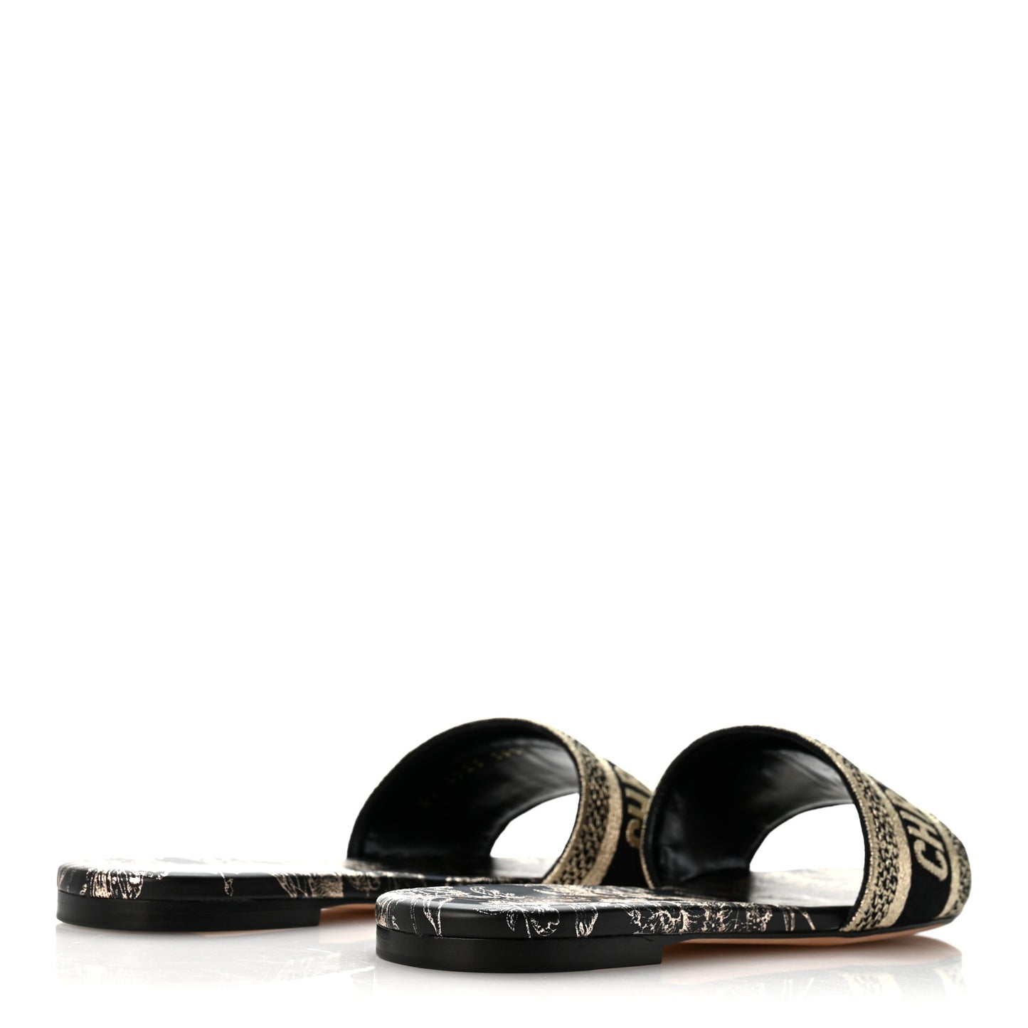 Canvas Lurex Embroidered Dway Mules Slide Sandals 39.5 Black Gold
