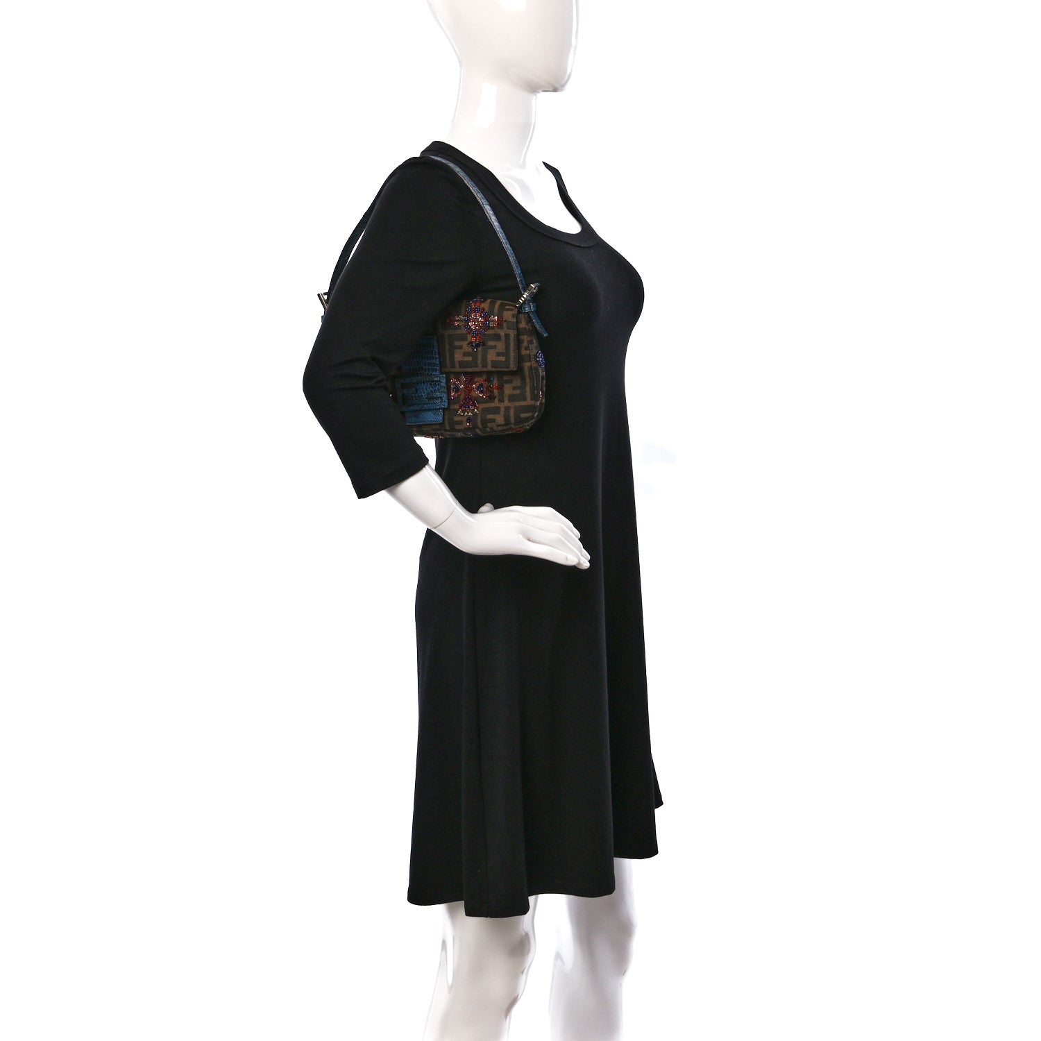 Fendi Zucca Lizard Embroidered Baguette Tobacco Multicolor 2 of 9