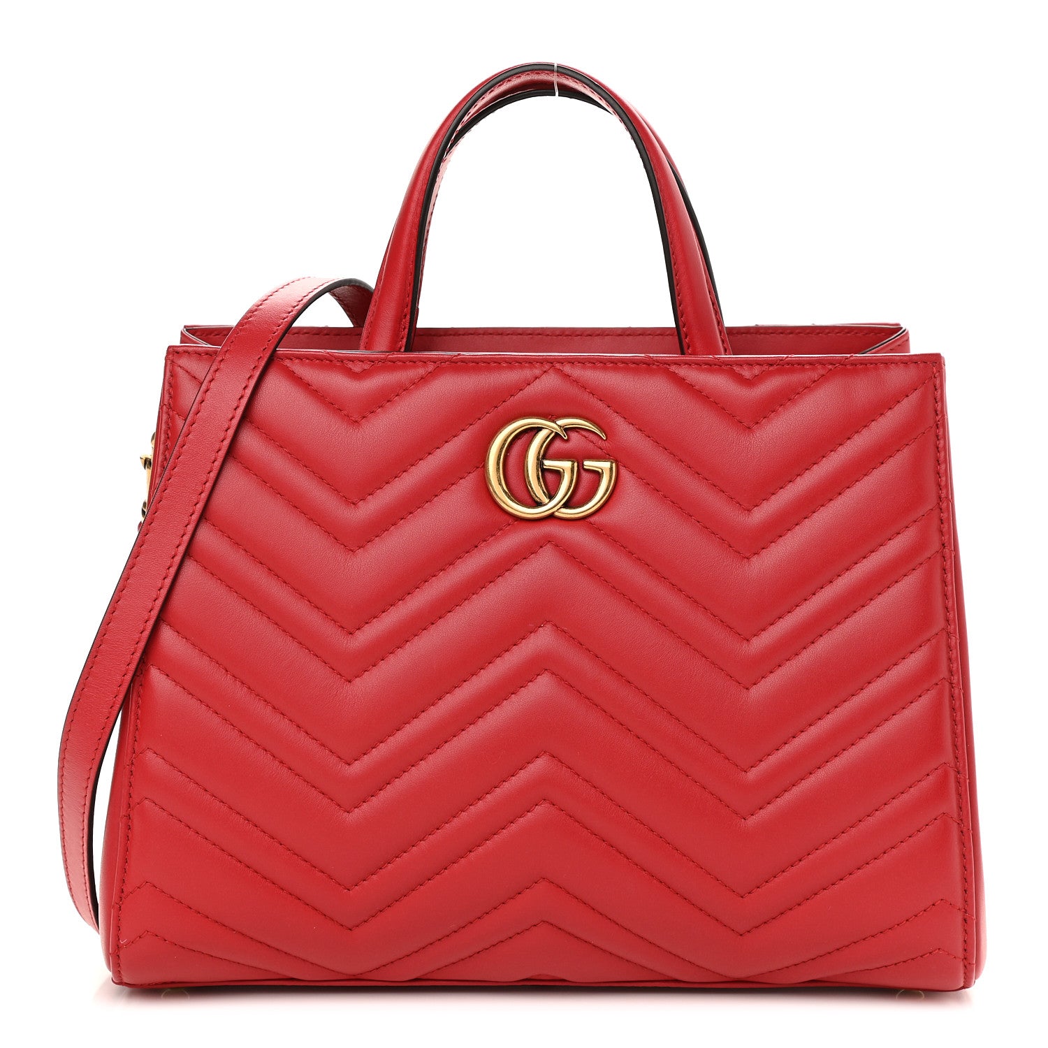 Gucci Calfskin Matelasse Small GG Marmont Tote Hibiscus Red 1 of 8