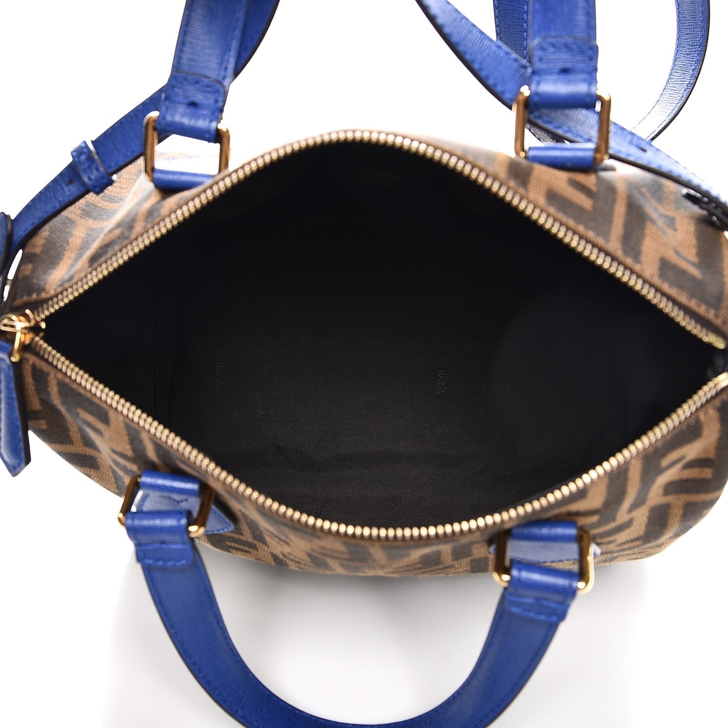 Fendi Zucca Vitello Elite Small Boston Tobacco Blue Neon 6 of 10