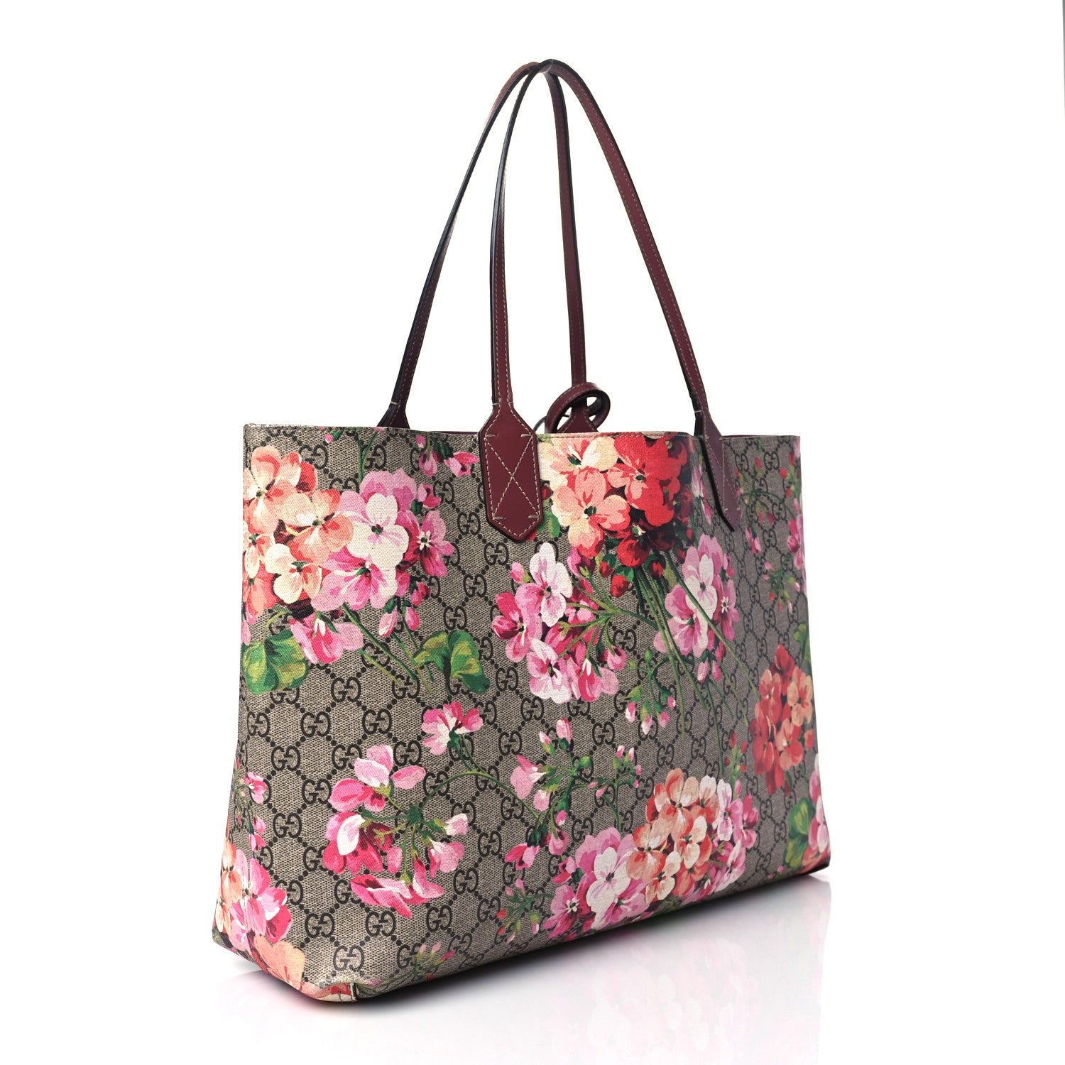 Gucci GG Supreme Monogram Blooms Large Reversible Tote Beige Multicolor Dry Rose 3 of 11