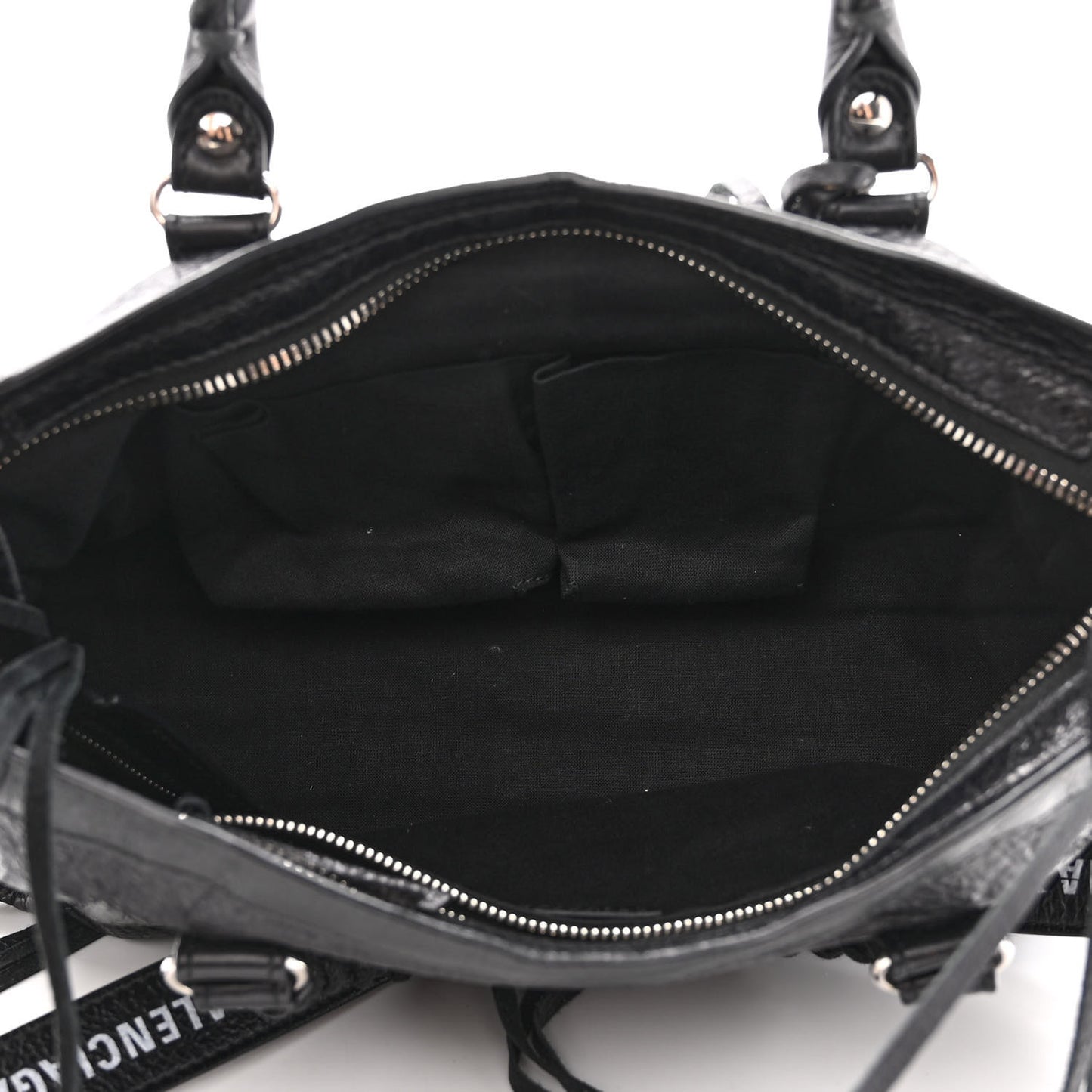 Agneau Classic Silver Hardware S City Logo Strap Black White